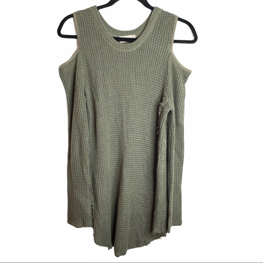 Altar’d State Cold Shoulder Loose Sweater olive green woven